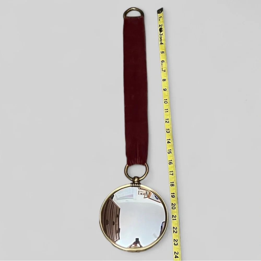 Vintage Convex Mirror Witch’s Eye 5.5” diameter Dark Red Velvet Hanger Poncelet